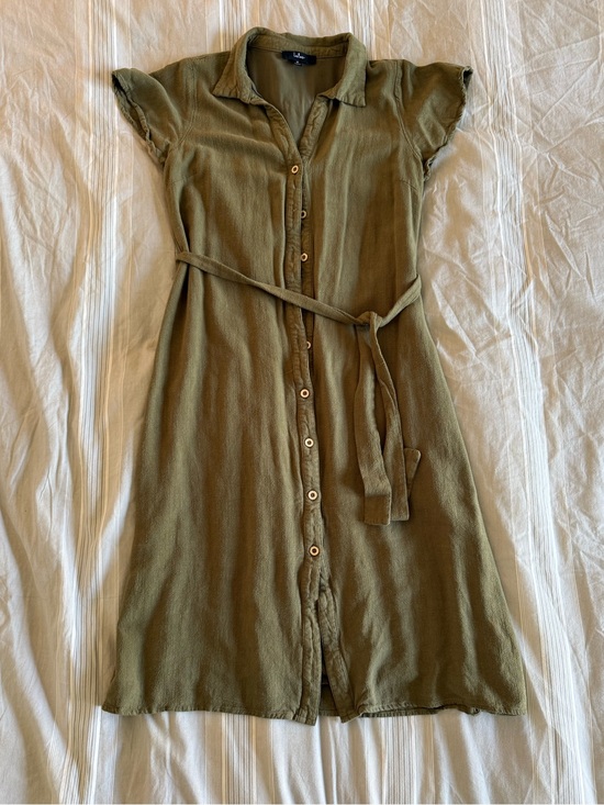 Lulus Dresses & Skirts - Lulu's Olive Button-Front Midi Shirt Dress with Tie Belt